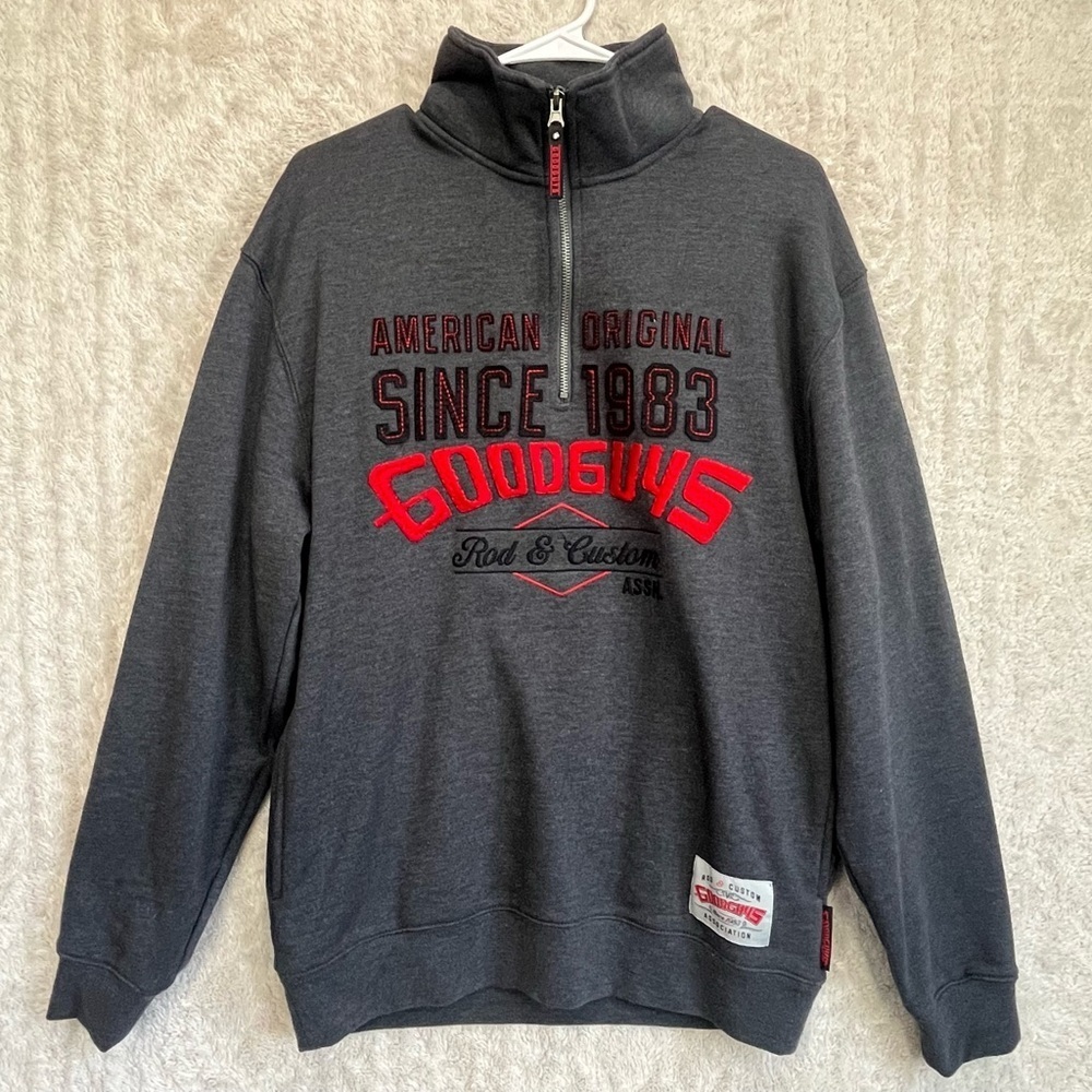 Good Guys Fleece Quarter Zip Pulloer Sweater Sweatshirt Sz S Cars Motors Pockets